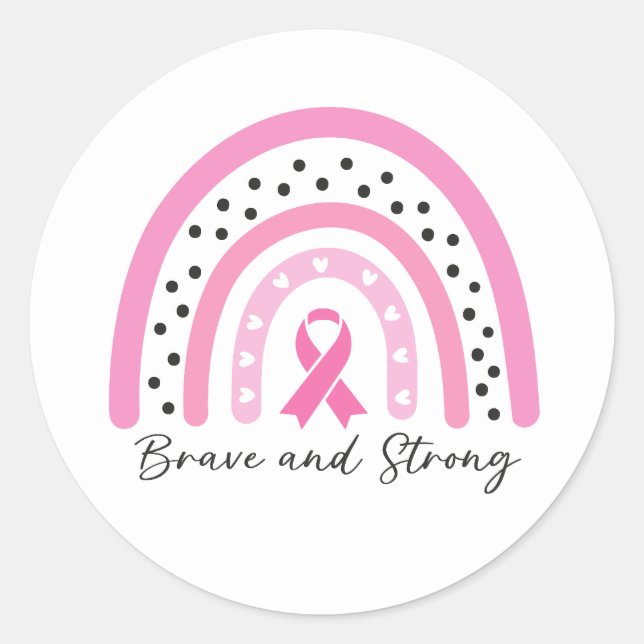 Rainbow Breast Cancer Pink Ribbon Awareness Classic Round Sticker (Front)