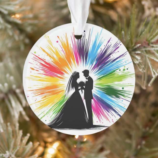 Rainbow Bride and Groom First Christmas Ornament (Tree)