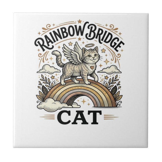 Rainbow Bridge Cat Cat Memorial Rainbow Bridge Vin Tile (Front)