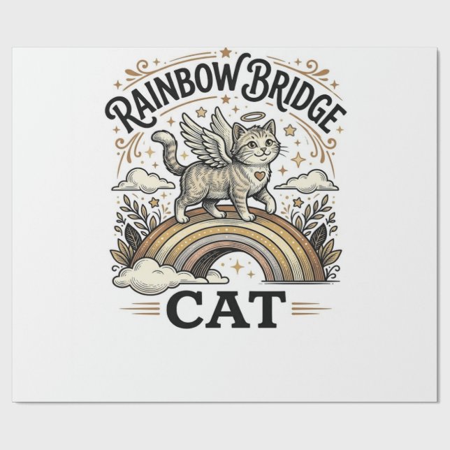 Rainbow Bridge Cat Cat Memorial Rainbow Bridge Vin Wrapping Paper (Flat)