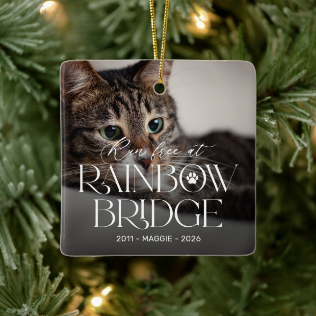 Rainbow Bridge Cat Memorial Christmas Ornament (Tree)