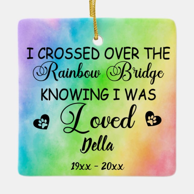 Rainbow Bridge Dog memorial, Custom photo & Name Ceramic Ornament (Front)