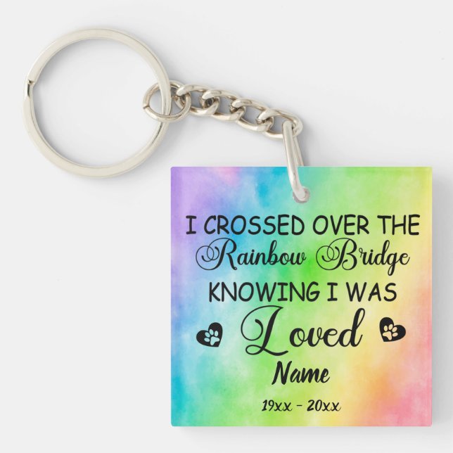 Rainbow Bridge Dog memorial, Custom photo & Name Key Ring (Front)
