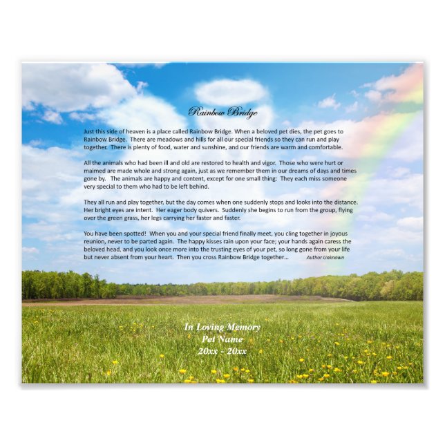 Rainbow Bridge FEMALE Dog Sympathy Photo Print (Front)