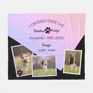 Rainbow Bridge Fold Over Pet Name Photo Fleece Blanket