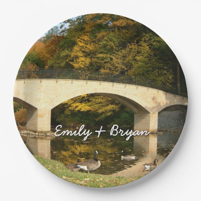 Rainbow Bridge in Fall at Grove City College Paper Plate (Front)