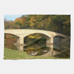 Rainbow Bridge in Fall at Grove City College Tea Towel