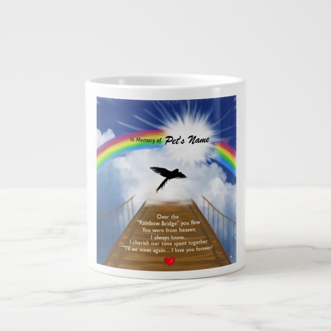 Rainbow Bridge Memorial Poem for Birds Large Coffee Mug (Front)