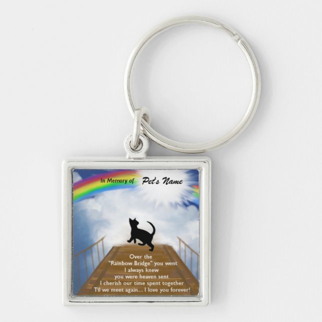 Rainbow Bridge Memorial Poem for Cats Key Ring (Front)