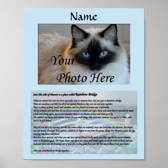 Rainbow Bridge Pet Memorial Blue Poster (Front)