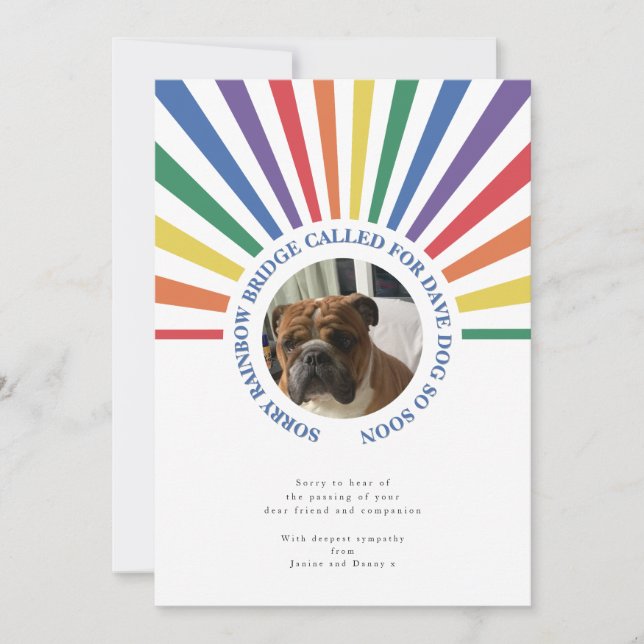 Rainbow Bridge photo Pet Sympathy Card (Front)