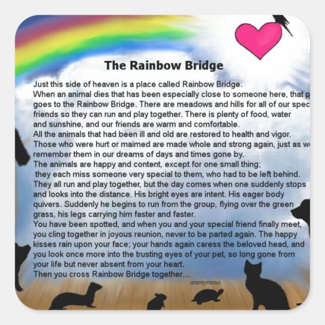 Rainbow Bridge Poem Square Sticker (Front)