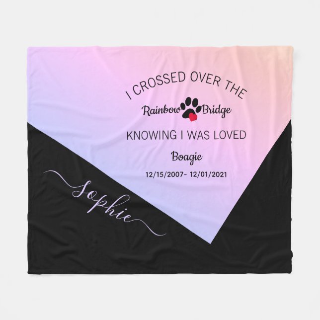Rainbow Bridge Remembrance Personalised Pet Name Fleece Blanket (Front (Horizontal))