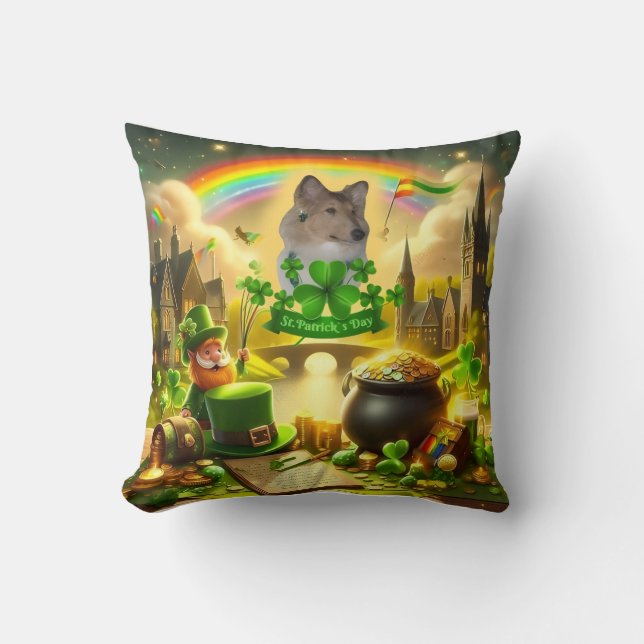 Rainbow Bridge Sable Collie on St. Patrick's Day Cushion (Front)