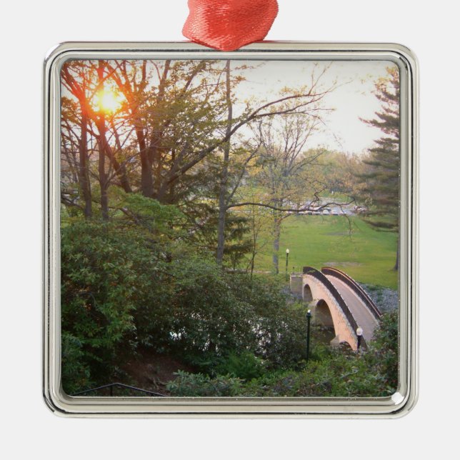 Rainbow Bridge Sunset at Grove City College Metal Tree Decoration (Front)