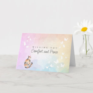 Rainbow Bridge Watercolor Calico Cat Loss Sympathy Card
