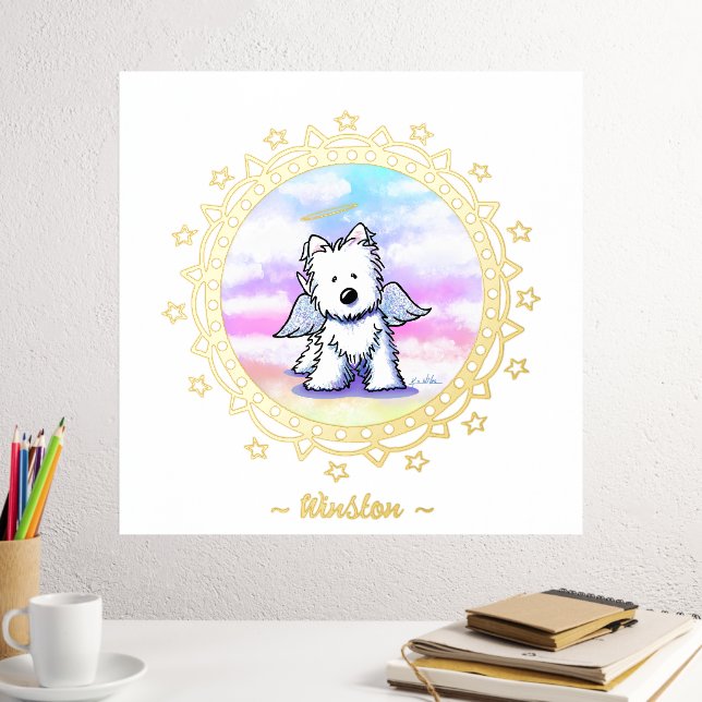 Rainbow bridge Westie Angel Foil Print (In Situ (Desk 2))