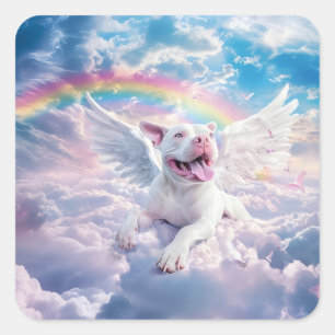 Rainbow Bridge, White Dog in Heaven  Square Sticker
