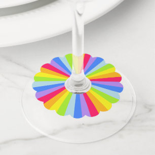 Rainbow bright and colourful wine glass tag