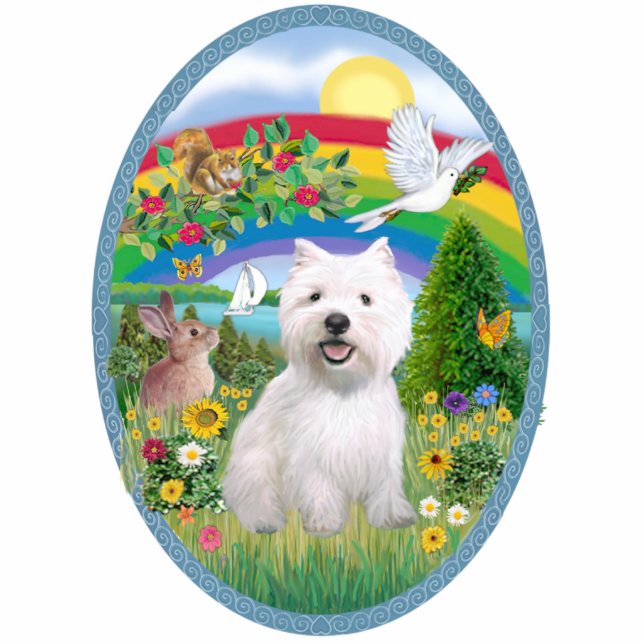 Rainbow Bright and West Highland Terrier Standing Photo Sculpture (Front)