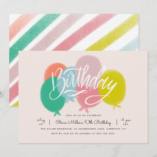 Rainbow Bright Balloons Birthday Party Blush Pink Invitation