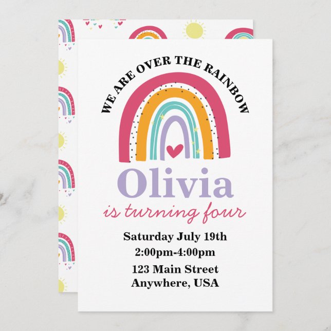 Rainbow Bright birthday party invitation  (Front/Back)