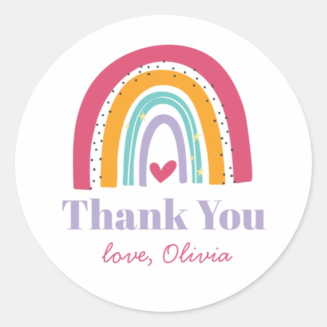 Rainbow Bright Birthday Thank You Favour Classic Round Sticker (Front)