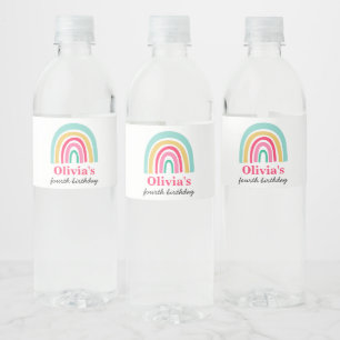 Rainbow bright colours birthday party water bottle label