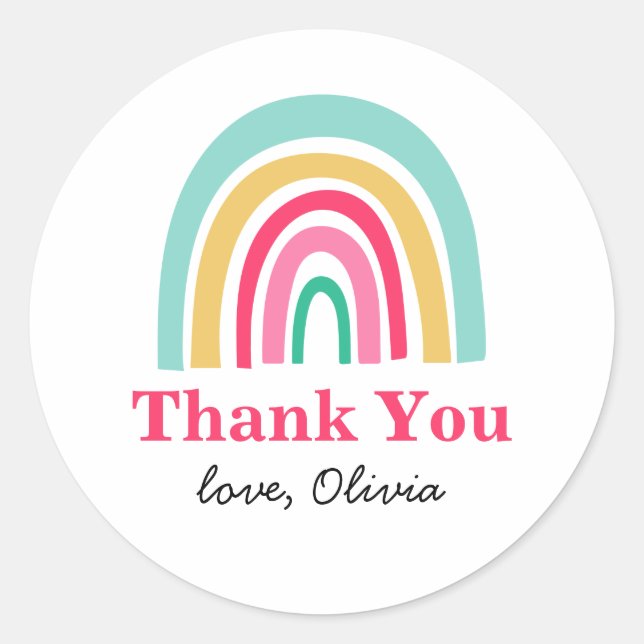 Rainbow bright colours birthday thank you favour classic round sticker (Front)