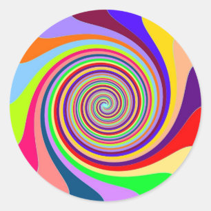 Rainbow bright psychedelic pop art candy swirl classic round sticker