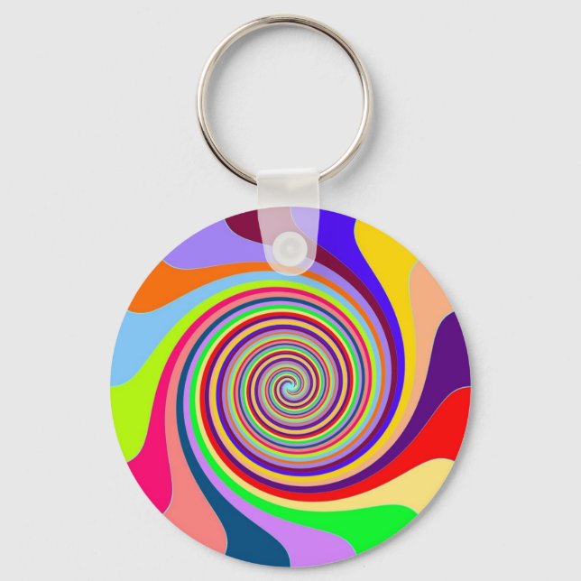 Rainbow bright psychedelic pop art candy swirl key ring (Front)