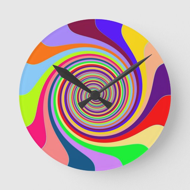 Rainbow bright psychedelic pop art candy swirl round clock (Front)