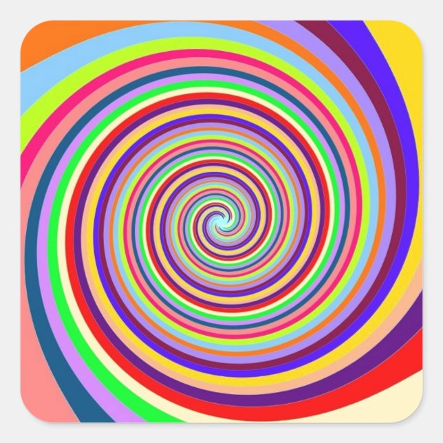 Rainbow bright psychedelic pop art candy swirl square sticker (Front)
