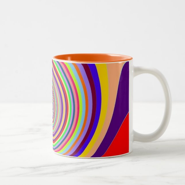 Rainbow bright psychedelic pop art candy swirl Two-Tone coffee mug (Right)