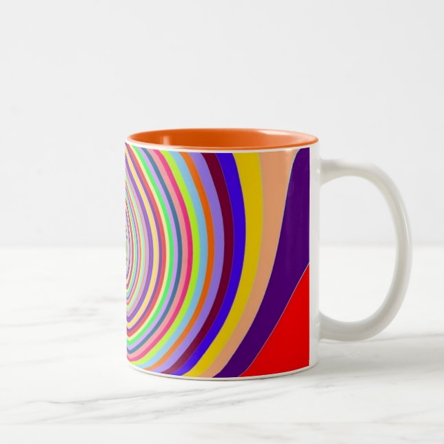 Rainbow bright psychedelic pop art candy swirl Two-Tone coffee mug (Right)
