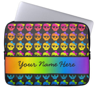 Rainbow Bright Skulls with Bows Personalised  Laptop Sleeve