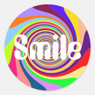 Rainbow bright "Smile" psychedelic candy swirl Classic Round Sticker