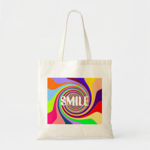 Rainbow bright "Smile" psychedelic swirl Tote Bag