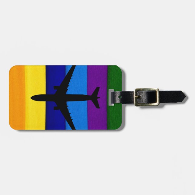 Rainbow bright stripes aeroplane luggage tag (Front Horizontal)
