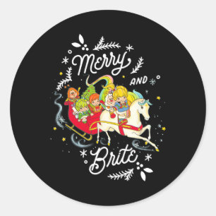 Rainbow Brite Christmas Merry And Brite Sleigh Rid Classic Round Sticker