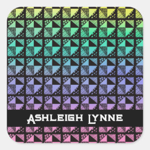 Rainbow Broken Dishes Patchwork Quilt Pattern Square Sticker