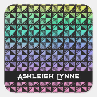 Rainbow Broken Dishes Patchwork Quilt Pattern Square Sticker