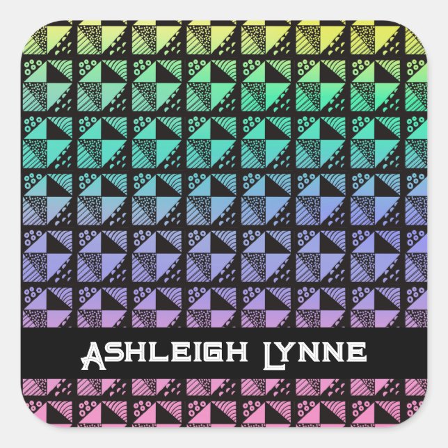 Rainbow Broken Dishes Patchwork Quilt Pattern Square Sticker (Front)