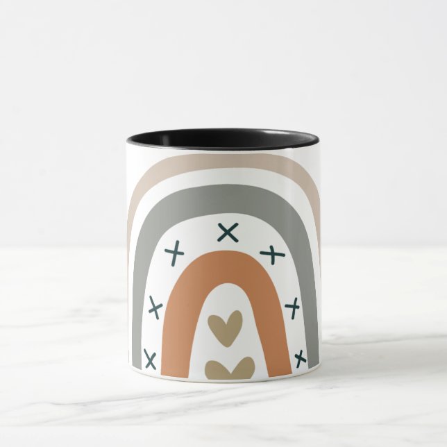 Rainbow brown beige grey modern white muted earth mug (Center)