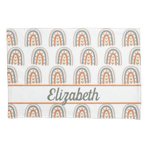 Rainbow brown beige grey monogram nursery pillowcase