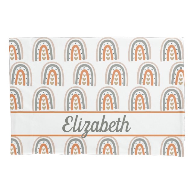 Rainbow brown beige grey monogram nursery pillowcase (Front)