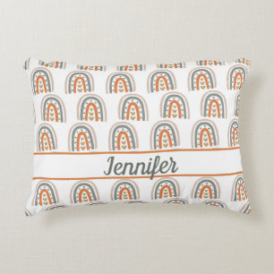 Rainbow brown beige grey white monogram nursery decorative cushion