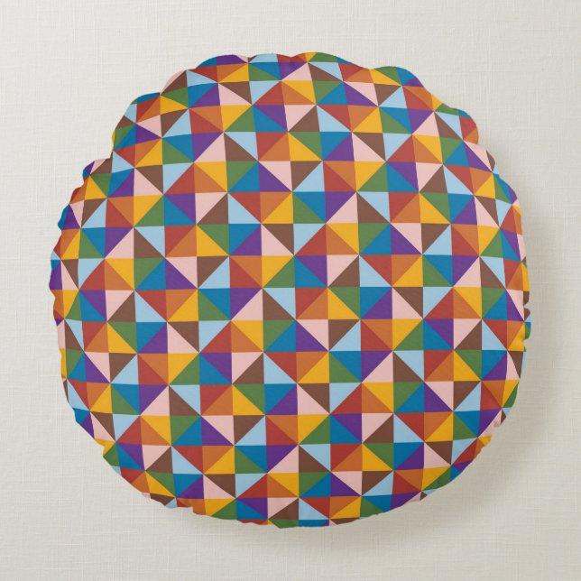 Rainbow, Brown, Pink and Blue Pinwheel Round Cushion (Front)