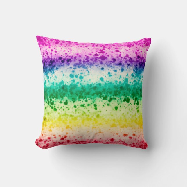 Rainbow Brush Splatter Modern Abstract Art Cushion (Front)