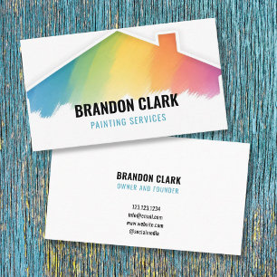 Rainbow Brushed House Silhouette Icon Painting Business Card